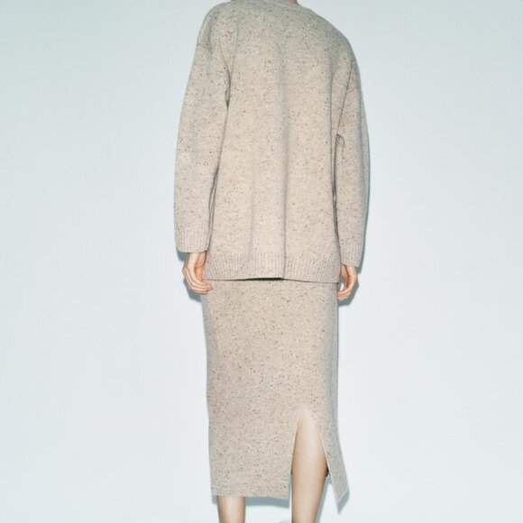 Zara 100% Wool Beige Ribbed Midi Skirt XL | High-Waisted, Sustainable Winter NWT - Picture 3 of 10